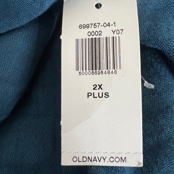 Old Navy Womens Plus Blouse 2X Teal Blue Peasant Tunic Crinkle Long Sleeve Boho - Picture 7 of 7